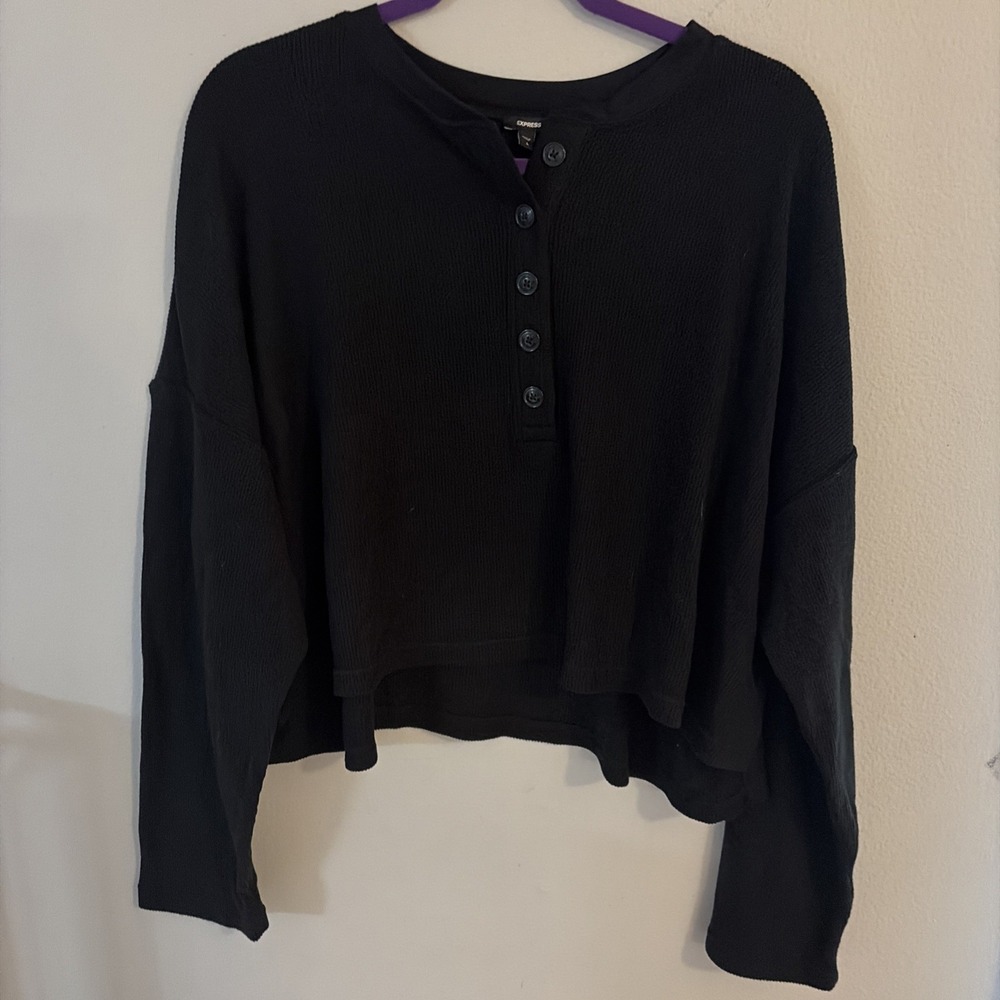 NWT EXPRESS Waffle Long Sleeve Cropped Henley Tee SIZE‎ LARGE